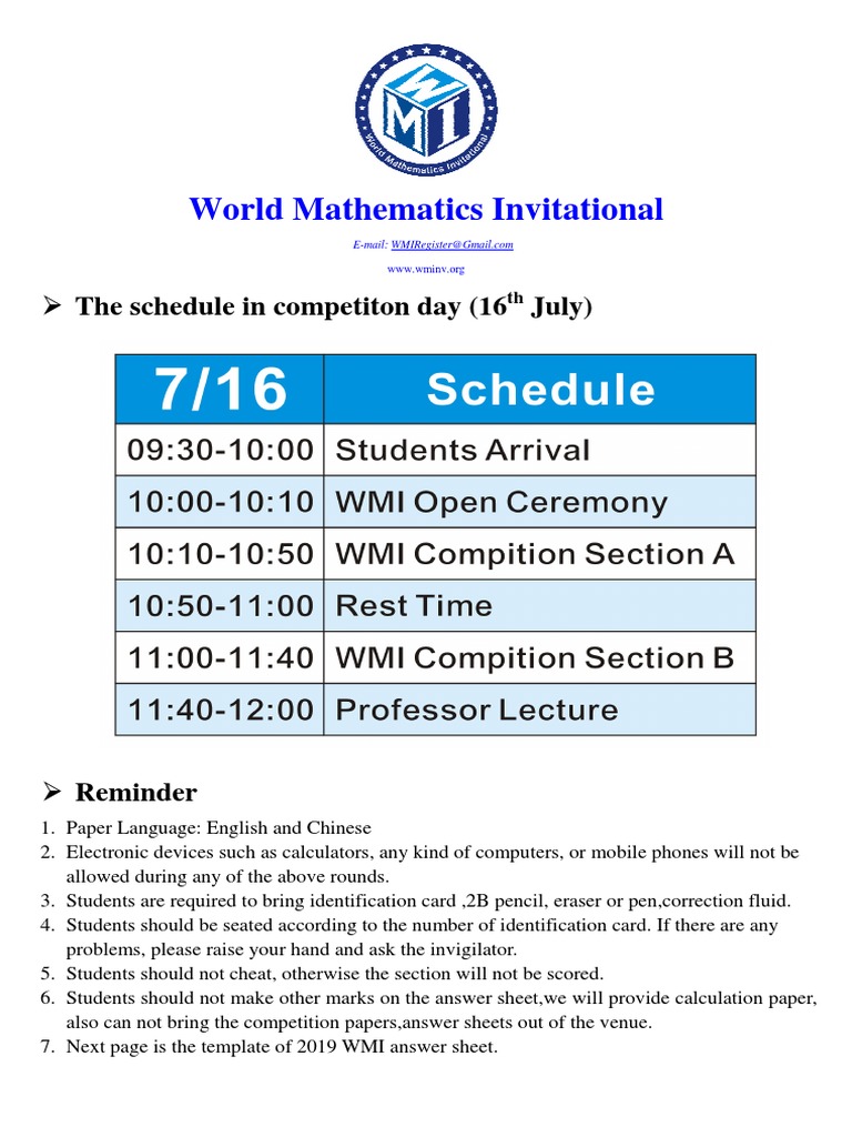 World Mathematics Invitational Guidelines | PDF | Social Science