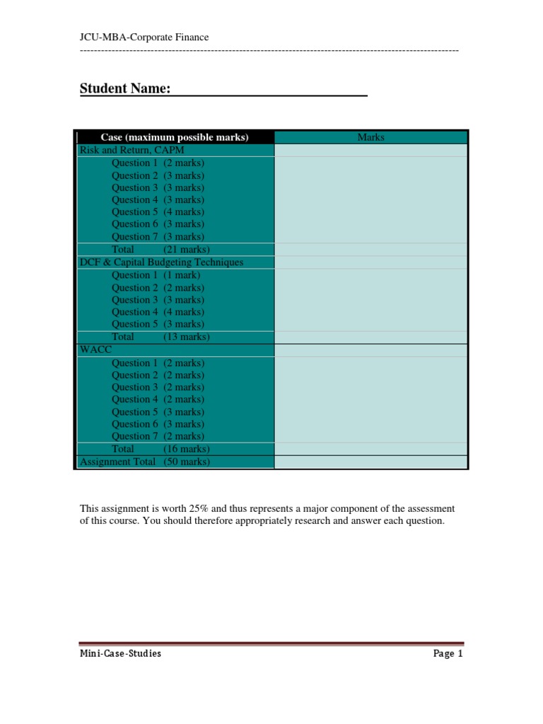 Assignment PDF Cost Of Capital Capital Asset Pricing Model