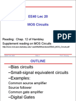 EE40 Lec 20 MOS Circuits: Reading: Chap. 12 of Hambley Supplement Reading On MOS Circuits