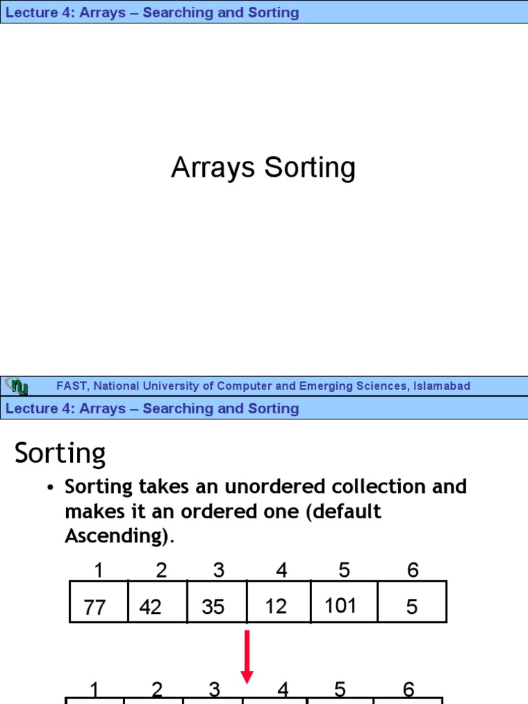 DS Lecture 05 - Arrays Sorting | PDF | Computer Data | Computing