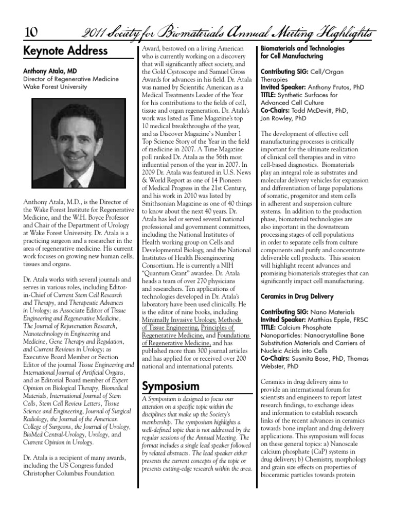 Meeting Highlights Session Descriptions | PDF | Tissue Engineering ...