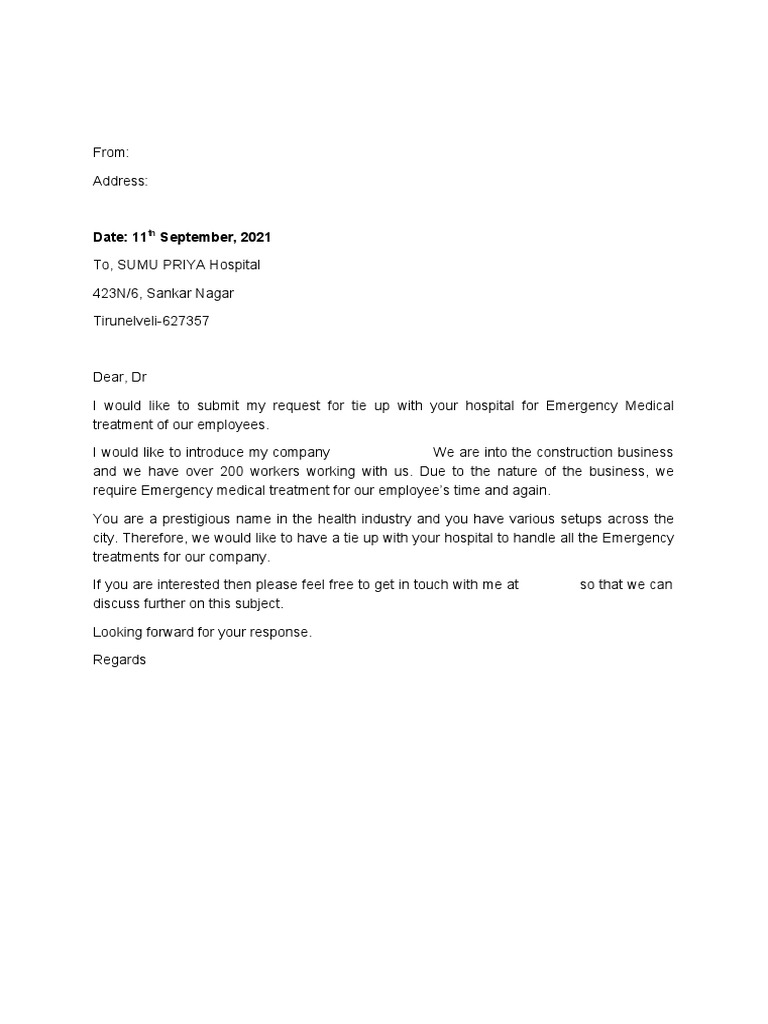 Hospital Tie Up Letter PDF