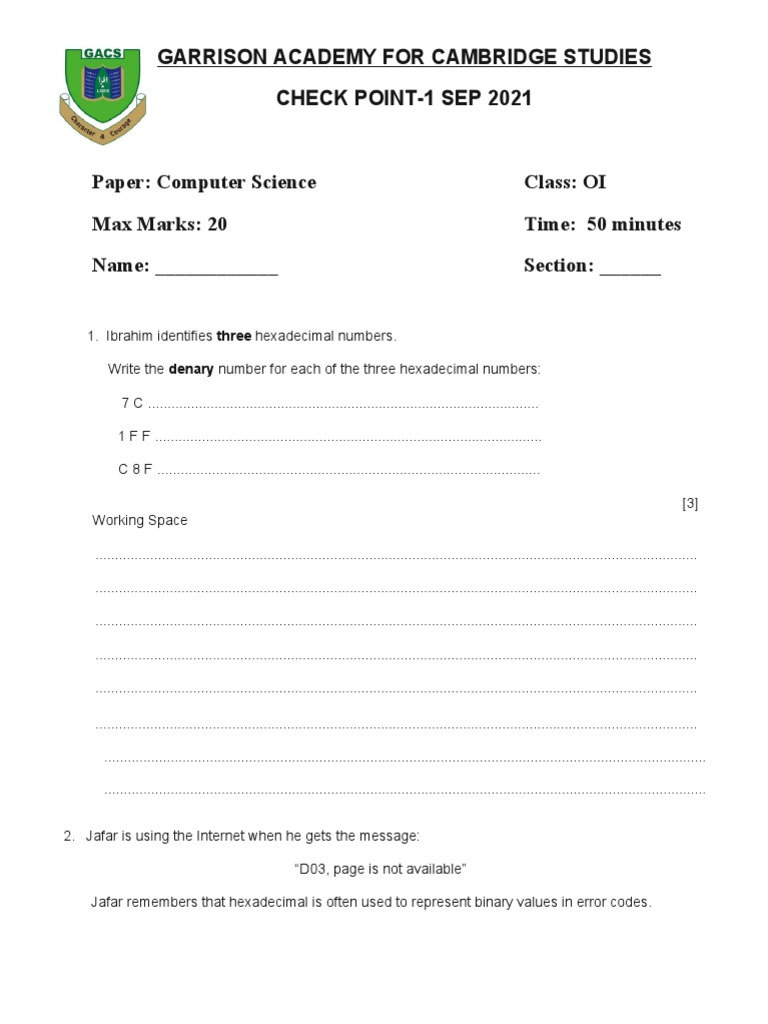 Computer Science Exam: Hexadecimal Focus | PDF | Information Age ...