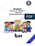 English: Quarter 1 - Module 1 (Week 2) Evaluating Spoken Text