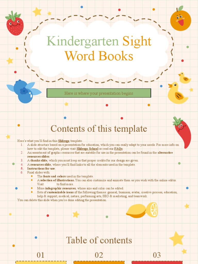 Kindergarten Sight Word Books by Slidesgo PDF Sun