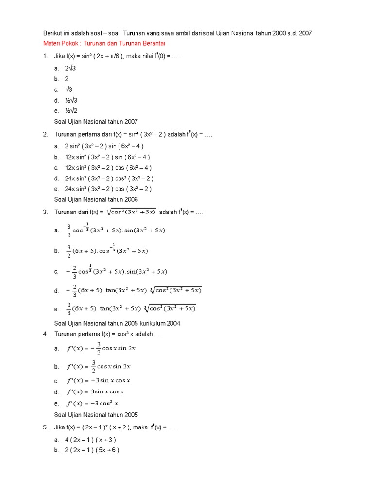 Soal Turunan