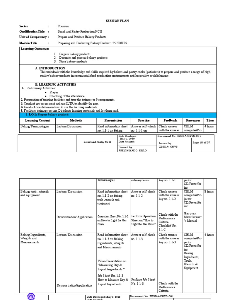 Baking Document No. TESDACNVS001 Issued By TesdaCnvs Page 18 of 37