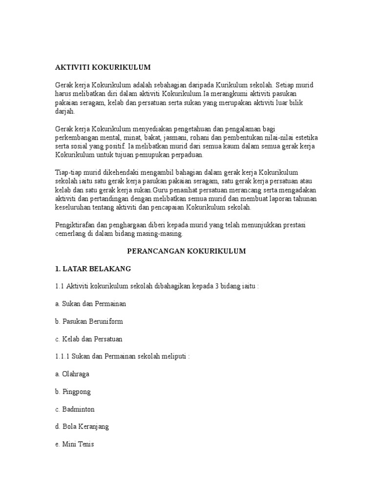 Aktiviti Kokurikulum Pdf