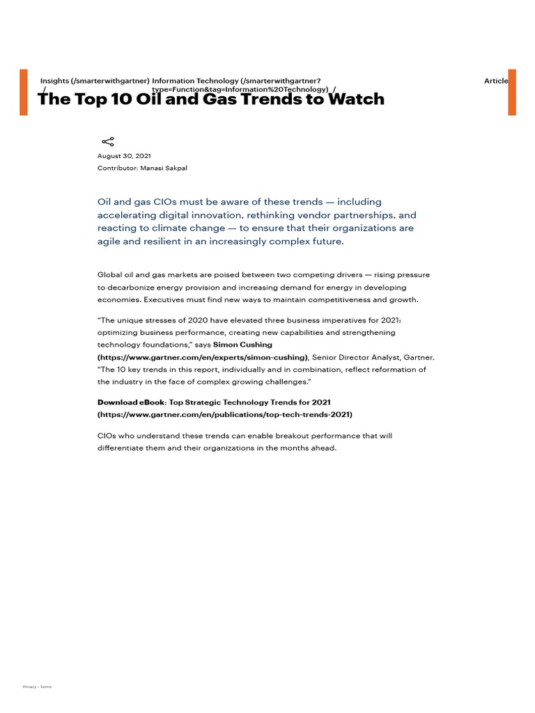 Top 10 Oil and Gas Trends in 2021 Gartner PDF Chief Information
