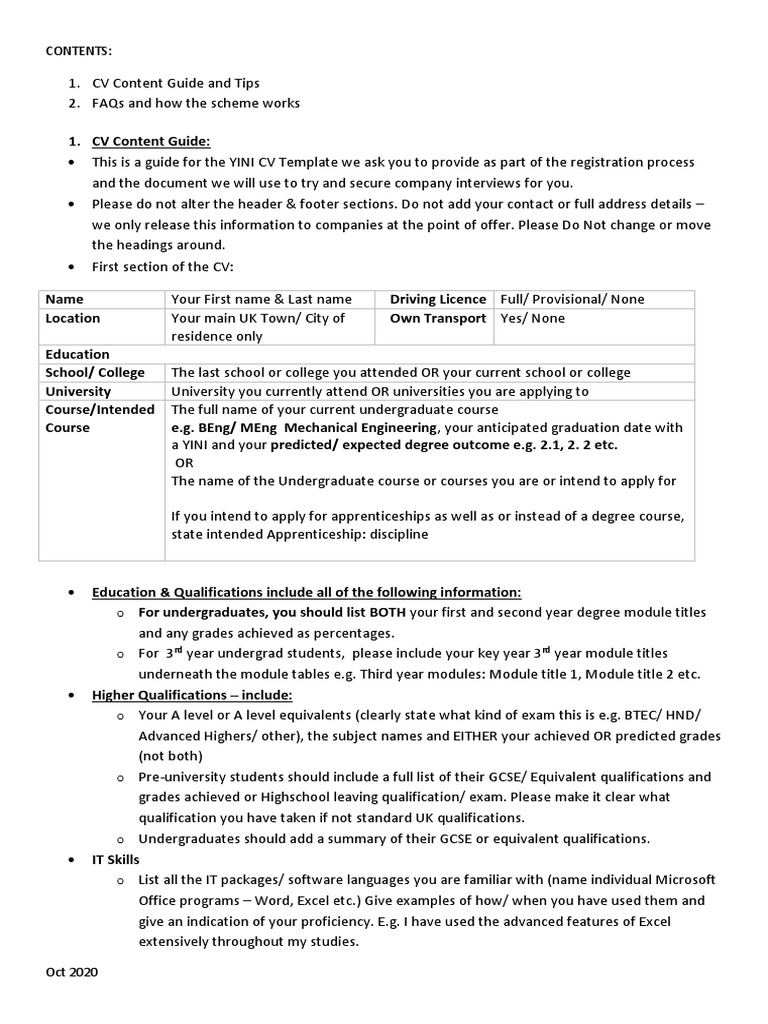 YINI CV Template Guide and Tips | PDF | Undergraduate Education | Test ...