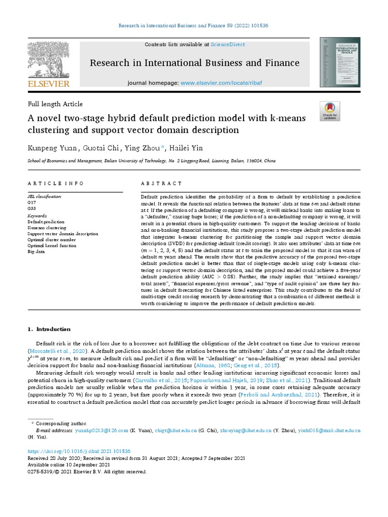 A Novel Two Stage Hybrid Default Prediction Model 2022 Research in ...