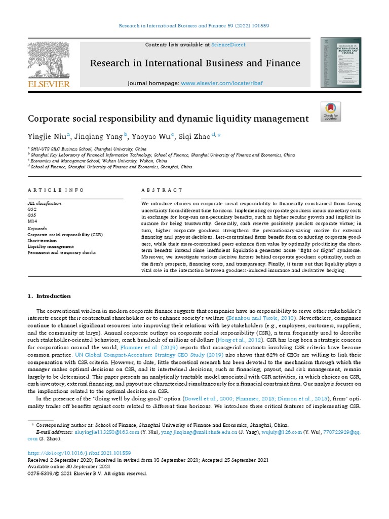 Corporate Social Responsibility and Dynam 2022 Research in ...