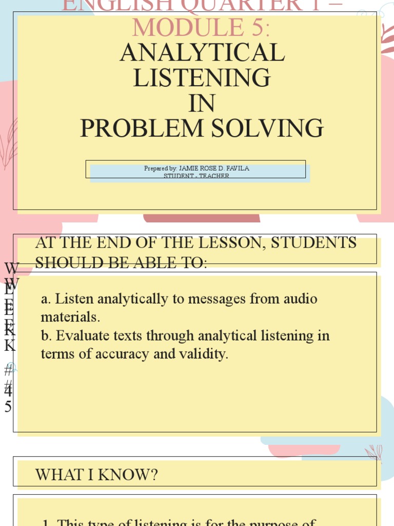 analytical listening in problem solving grade 10 pdf