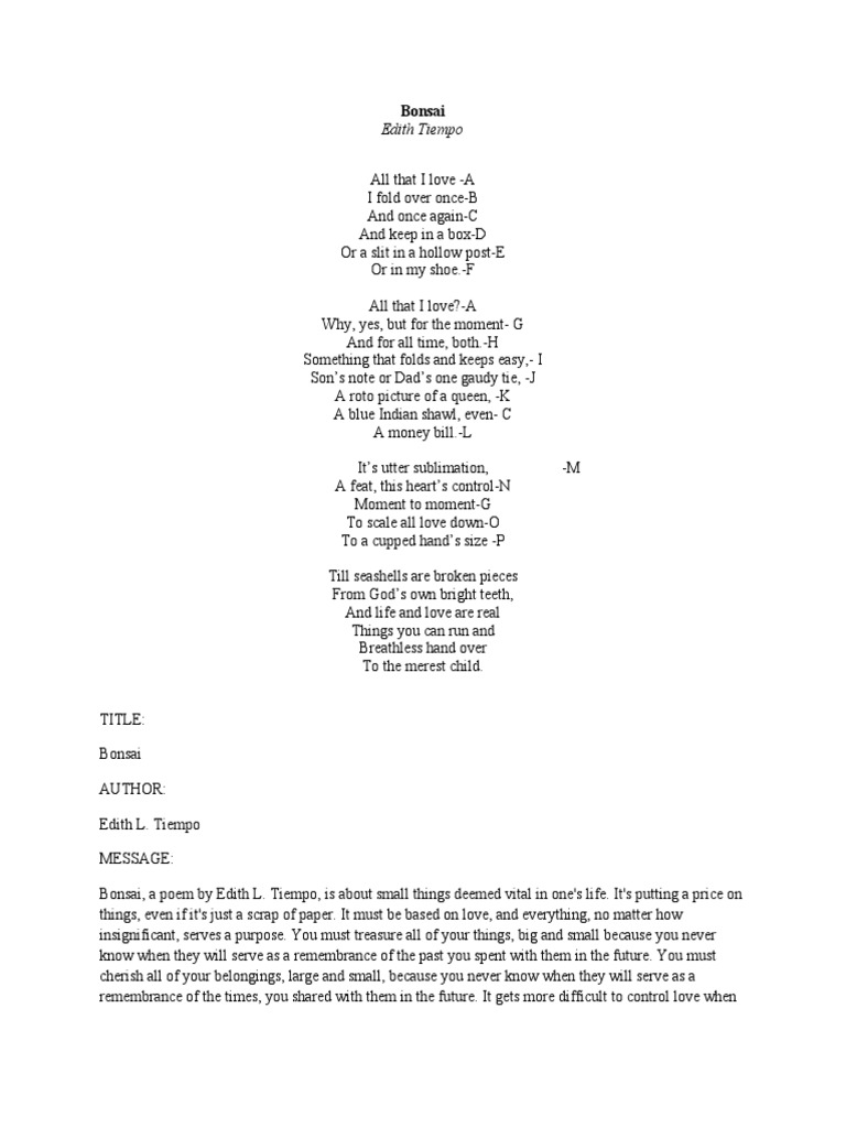 Edith Tiempo Bonsai PDF Poetry Love