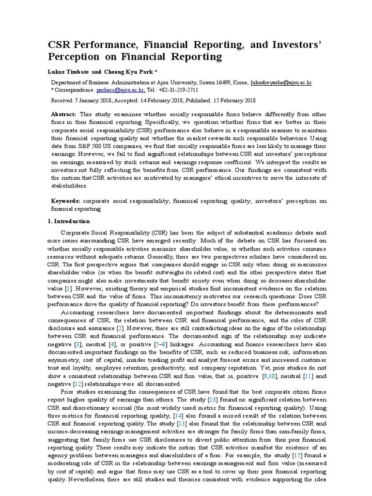 CSR Impact on Financial Reporting Quality | PDF | Corporate Social ...