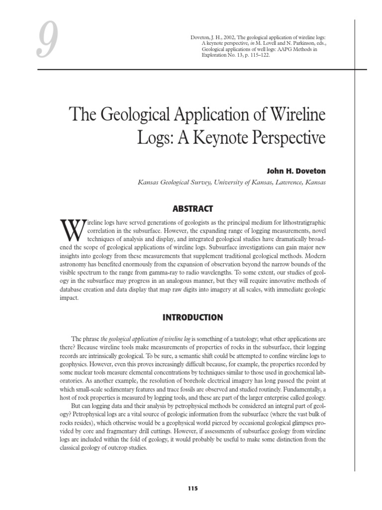 The Geological Application of Wireline Logs: A Keynote Perspective ...