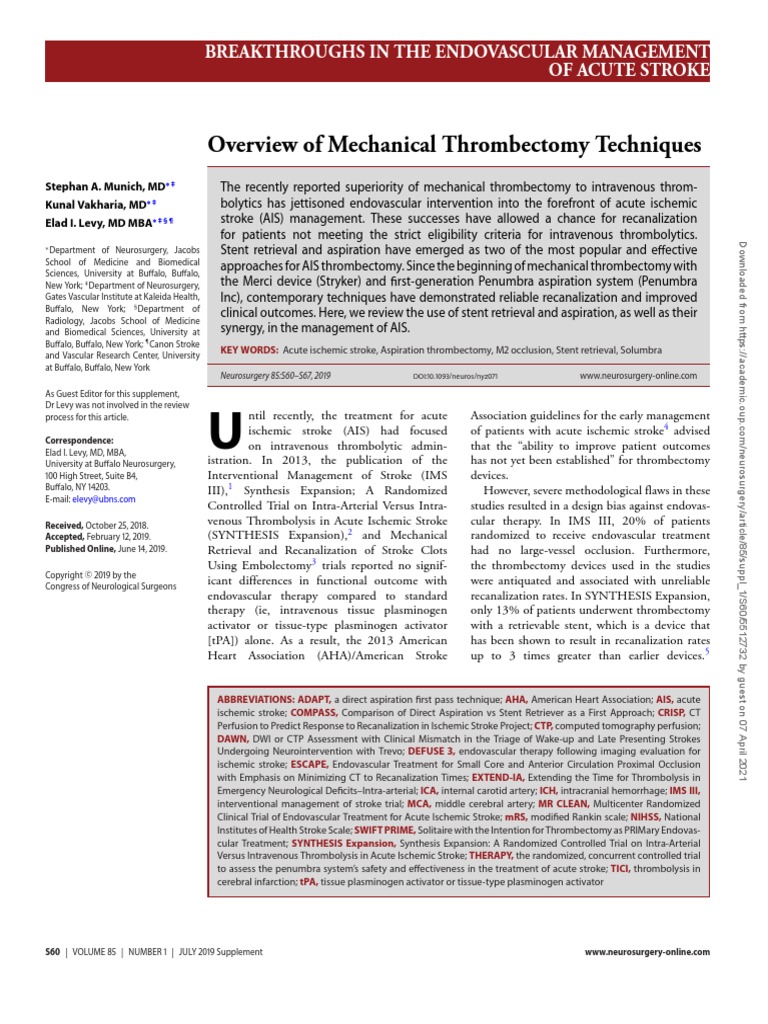 Overview of Mechanical Thrombectomy Techniques | PDF | Stroke ...