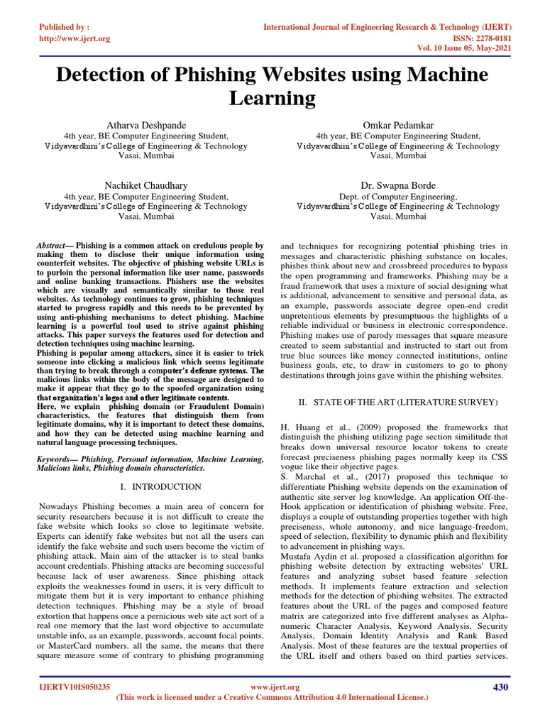 Detection of Phishing Websites Using Machine Learning IJERTV10IS050235 ...