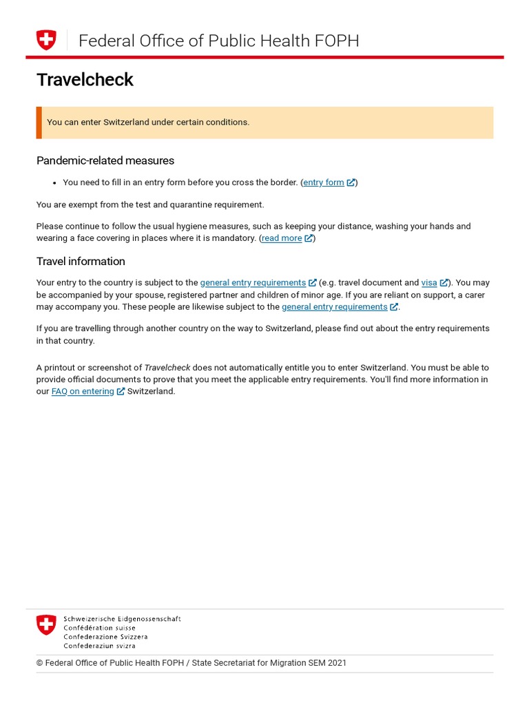 Travelcheck: Federal O Ce of Public Health FOPH | PDF | Social Science
