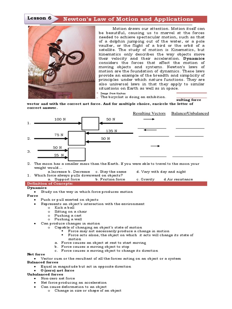 Gen. Physics Unit 1 Lesson 6 Newton's Laws of Motion An Application ...