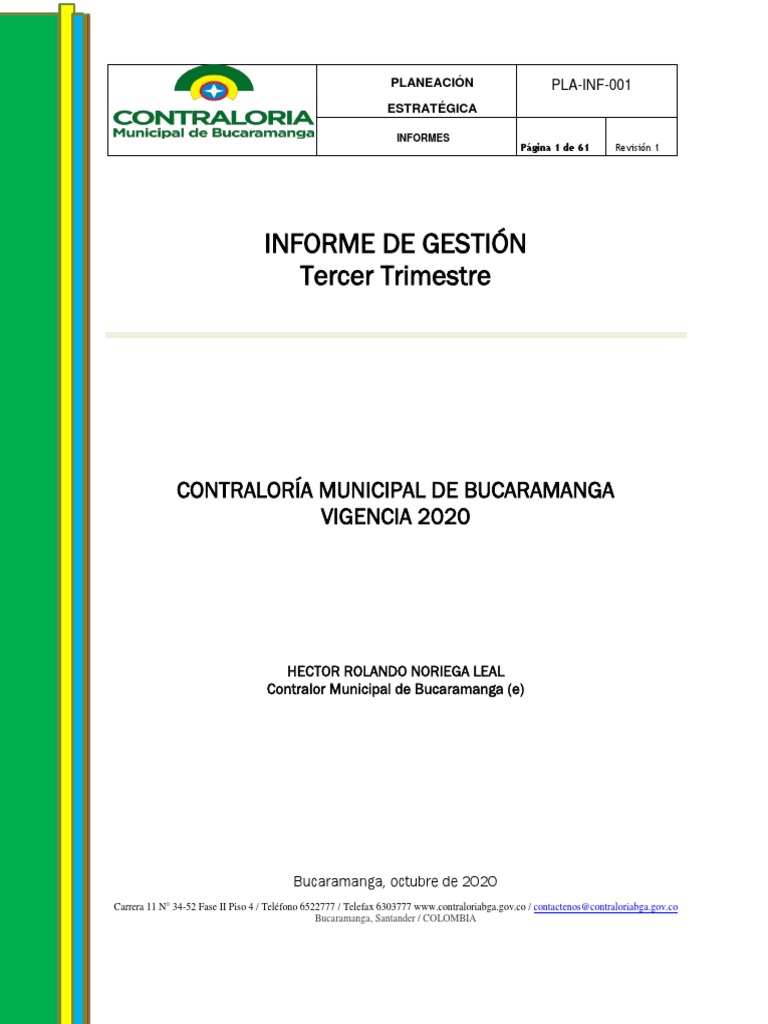 Informe de Gestion Tercer Trimestre 2020 | PDF | Planificación | Colombia