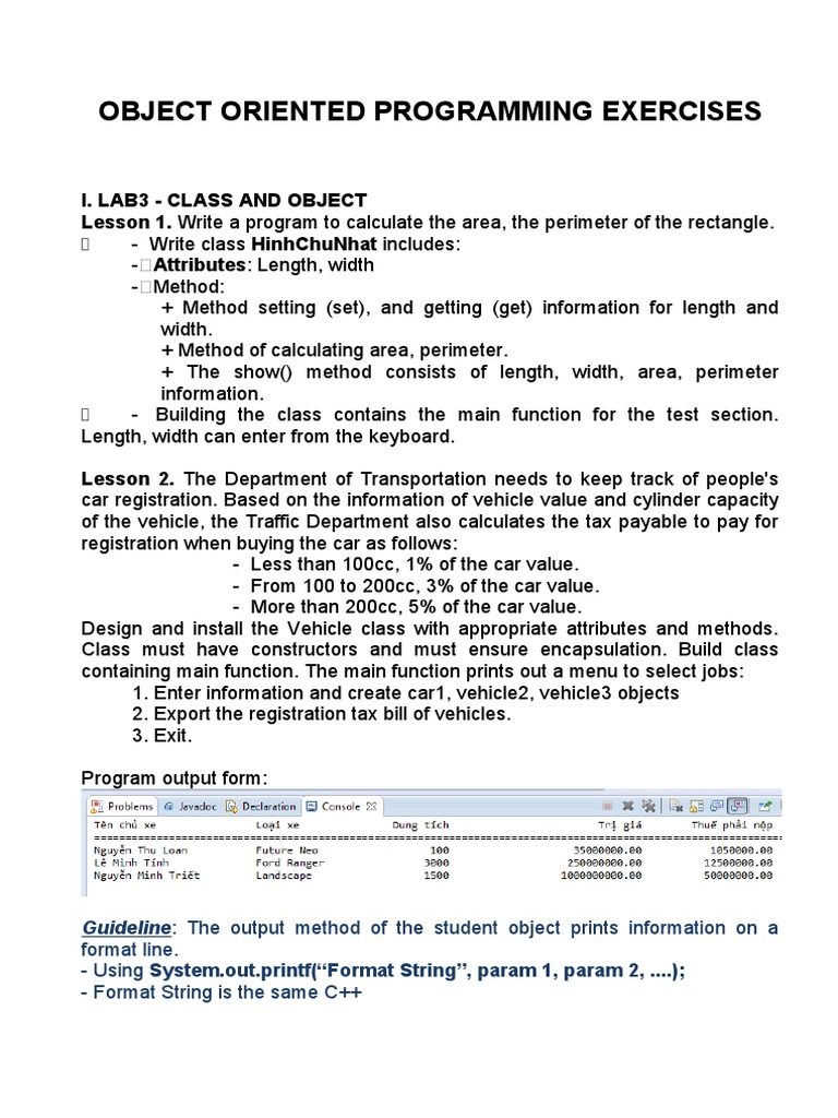 Object Oriented Programming Exercises | PDF | Method (Computer ...