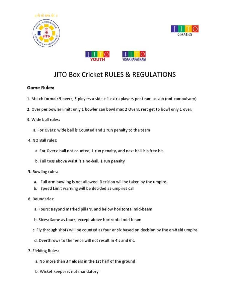 JITO Youth Vizag BoxCricket RULES PDF Bowling (Cricket) Athletic