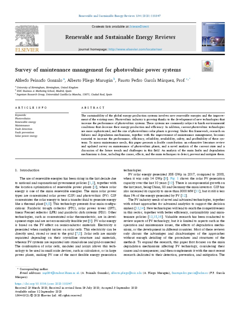 Maintenance Management For Photovoltaic Power System Survey | PDF ...