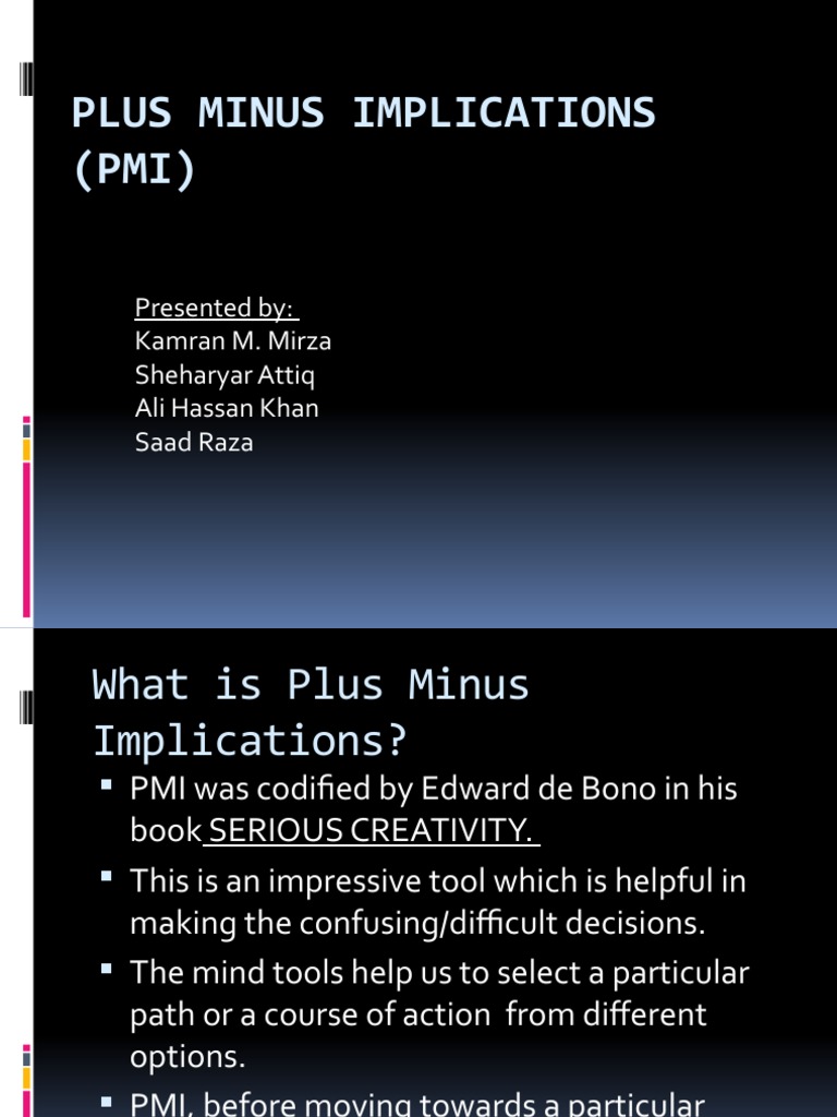 Plus Minus Implications (PMI) Guide | PDF | Cognition