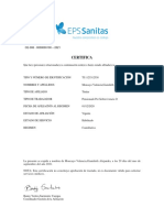 Certificado de EPS SANITAS Nena