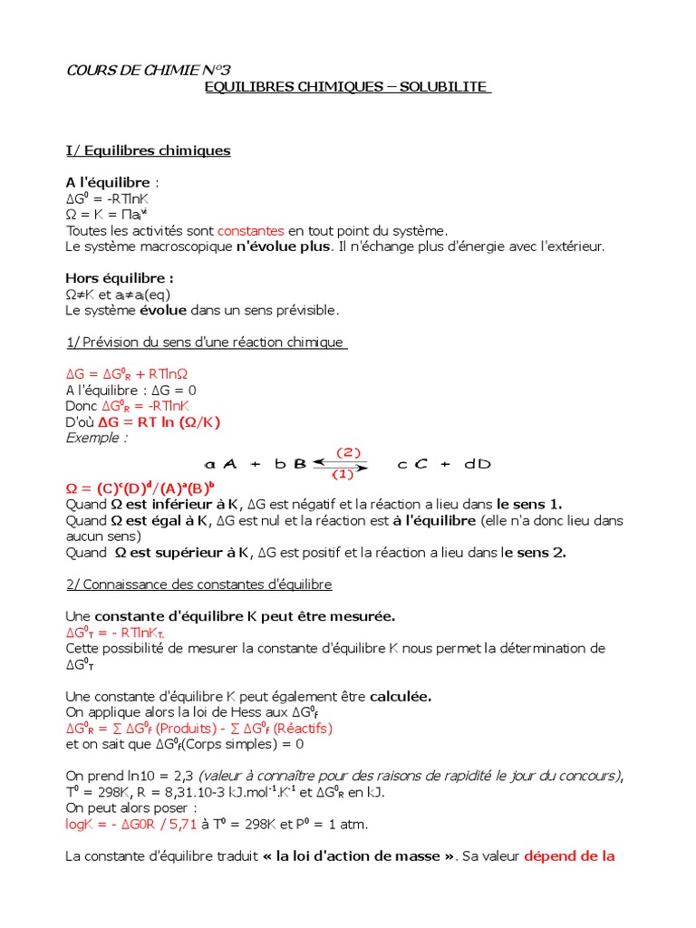 Équilibres et Solubilité en Chimie | PDF | Équilibre chimique | Précipité