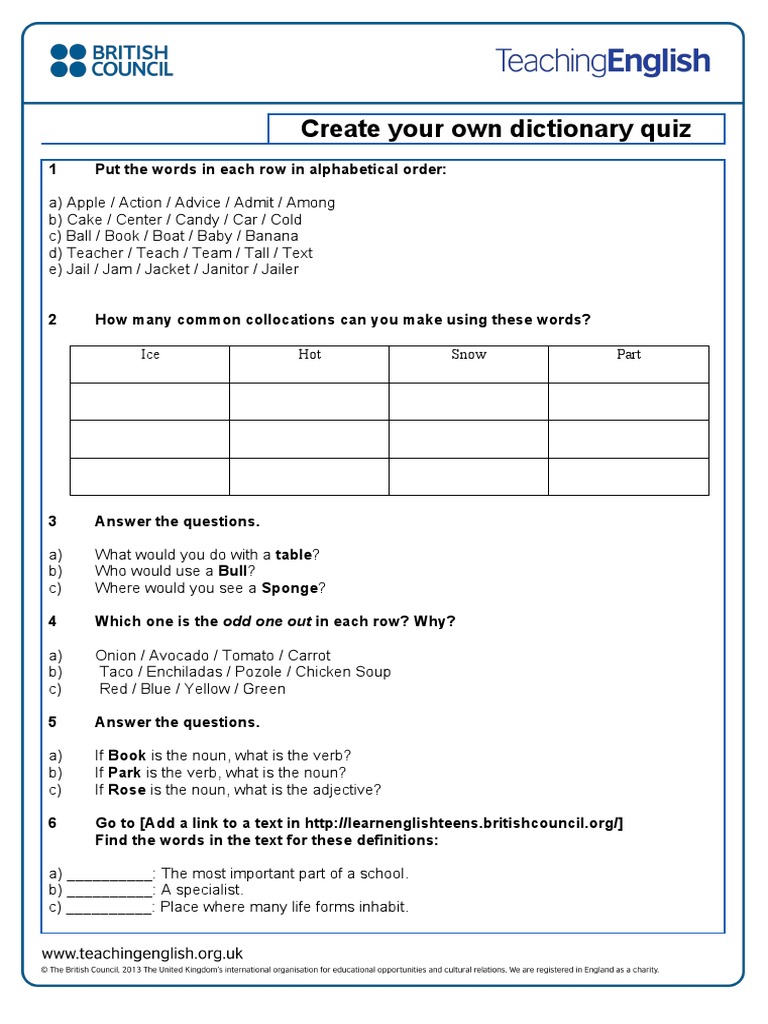 Create Your Own Dictionary Quiz | PDF