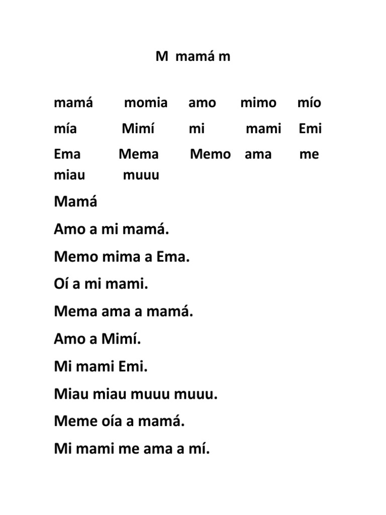 Lectura de Repaso de La Letra M | PDF