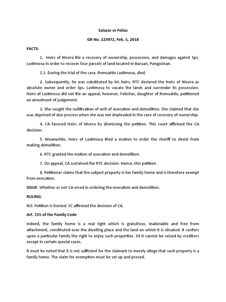 The Exemption of Family Home from Execution Requires Proof of