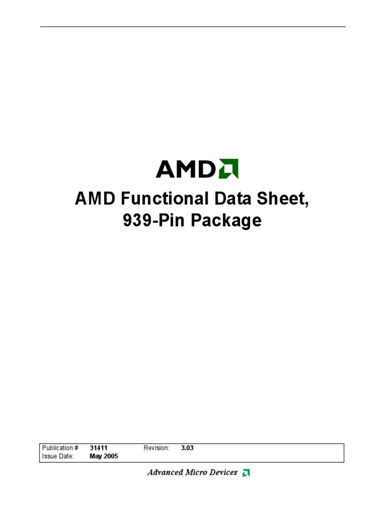 AMD Functional Data Sheet, 939-Pin Package: Advanced Micro Devices ...