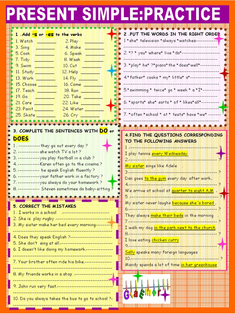 Practice Spresent Isl Orange 2pages Pdf Linguistics