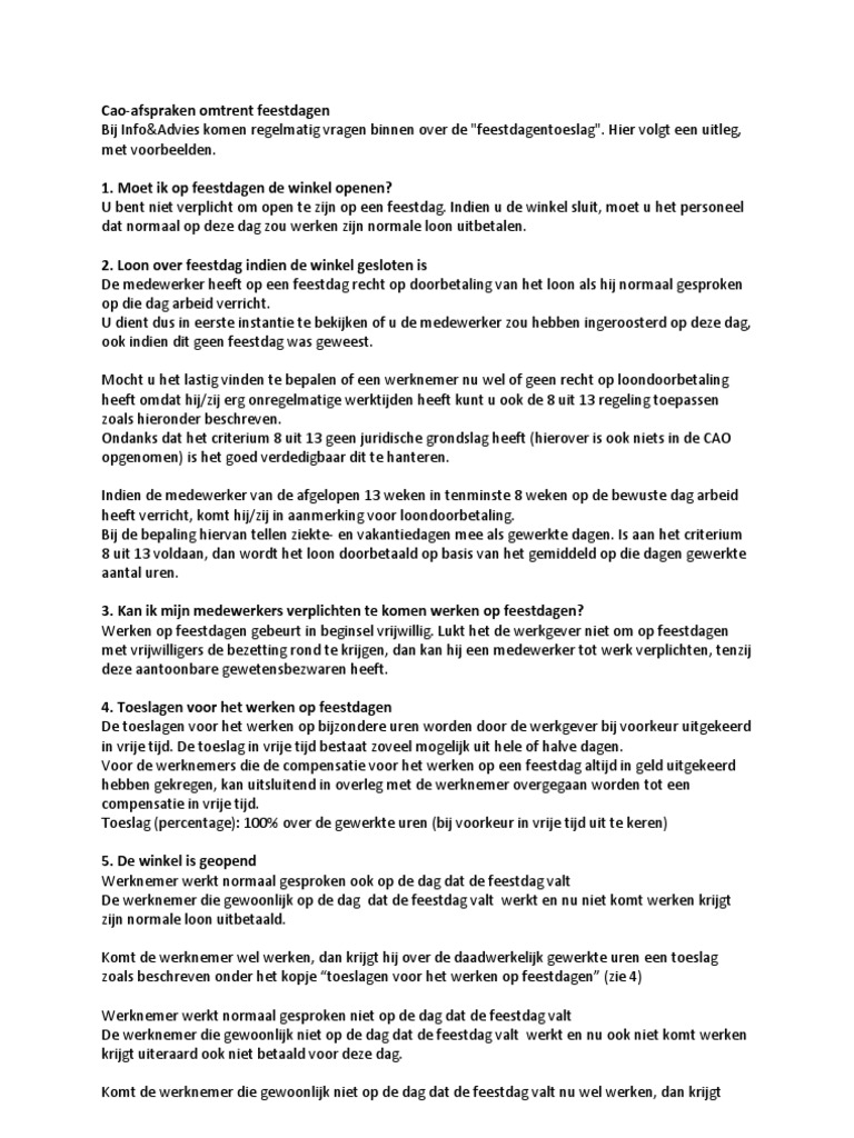 Cao en Feestdagen PDF