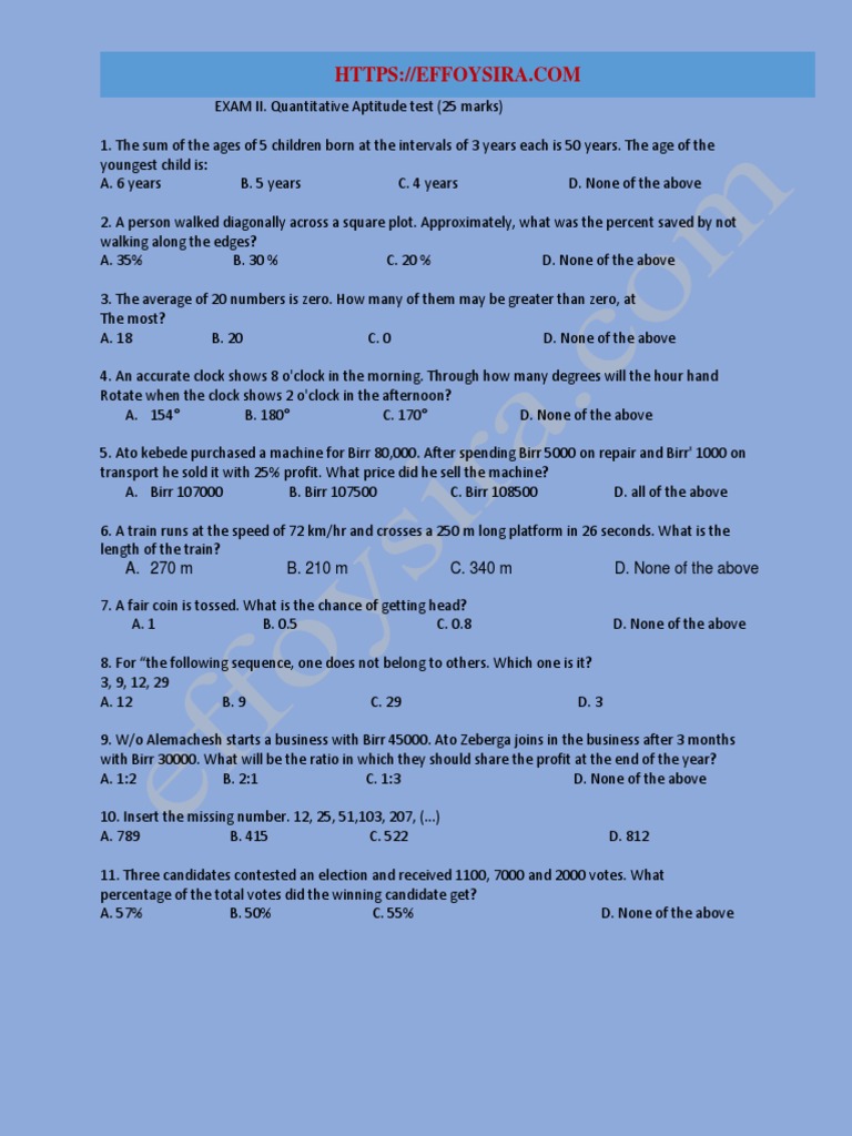 CBE Trainee Aptitude Test Questions | PDF