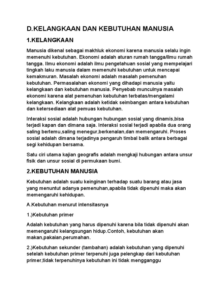 D Kelangkaan Dan Kebutuhan Manusia Pdf