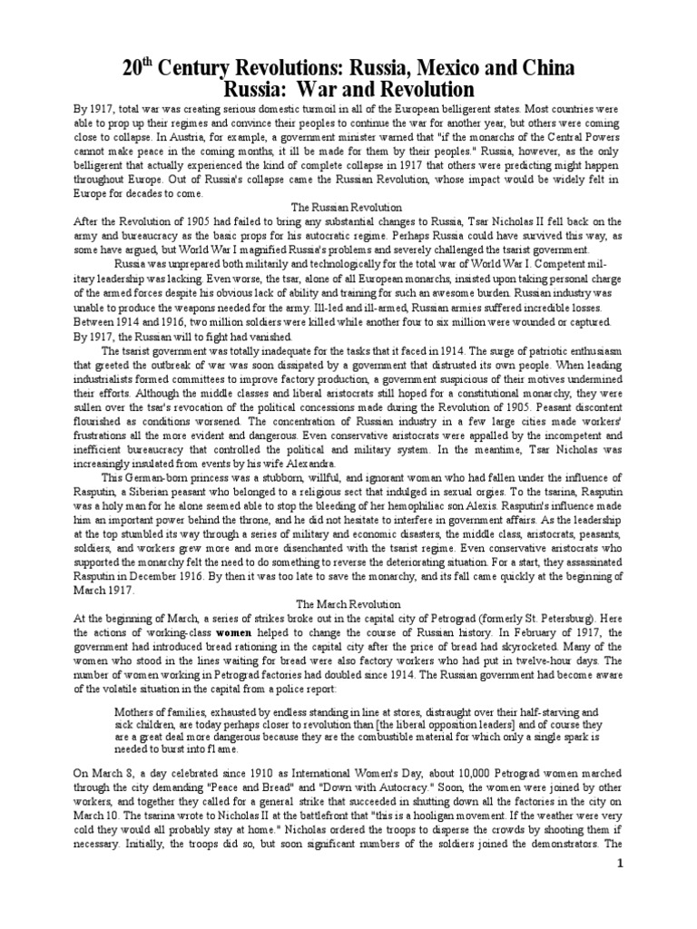 20 Century Revolutions Russia Mexico And China Russia War And