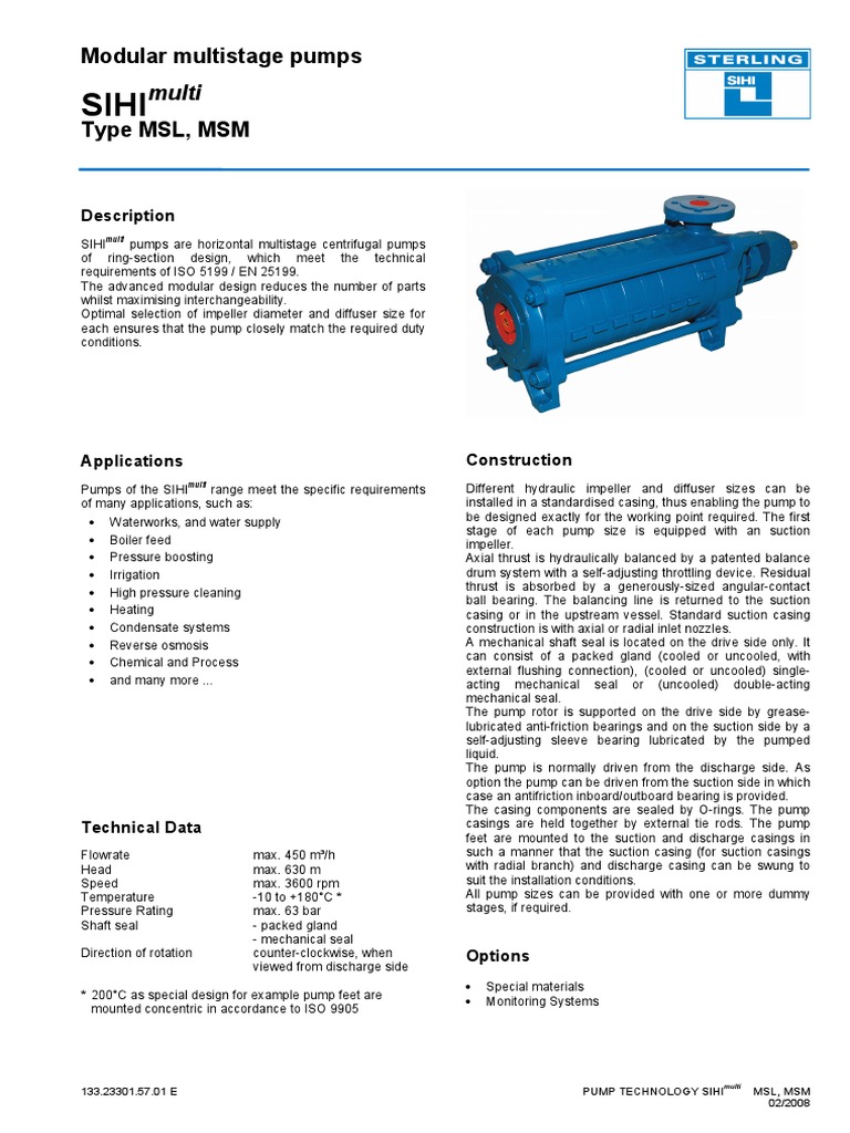 Sihimulti MSL, MSM | PDF | Pump | Bearing (Mechanical)
