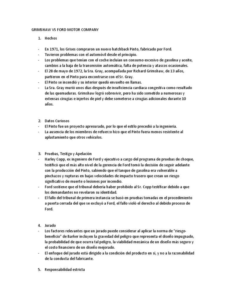 Grimshaw VS Ford Motor Company PDF Diseño Coche
