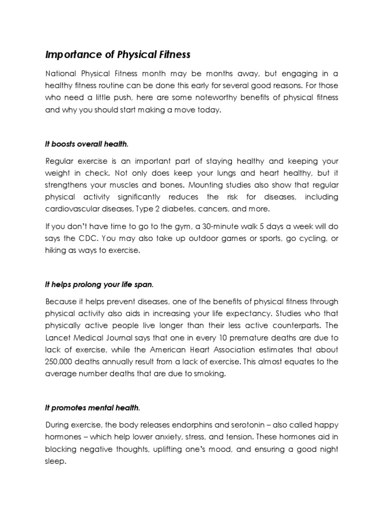 Importance of Physical Fitness | PDF | Physical Fitness | Diseases And ...