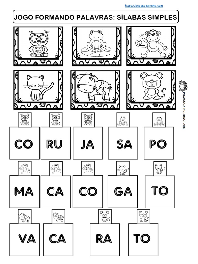 ATIVIDADE DE ALFABETIZAÇÃO JOGO FORMANDO PALAVRAS SÍLABAS COMPLEXAS