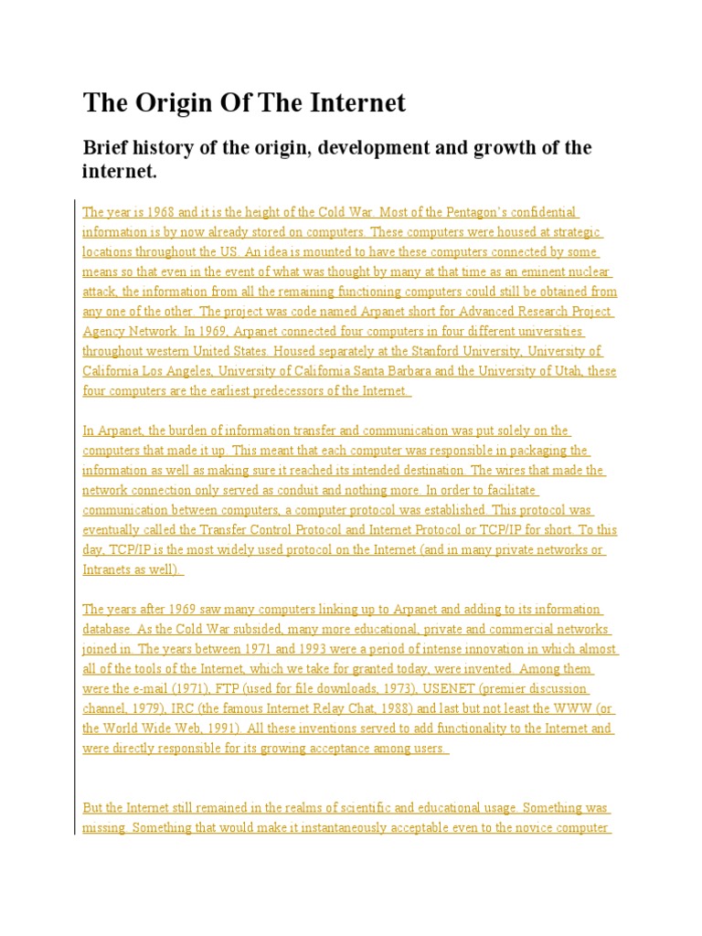 History of the Internet's Origin | PDF | Internet | World Wide Web
