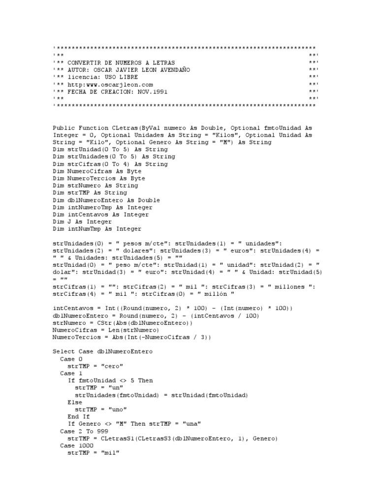 Convertir de Numeros A Letras | PDF