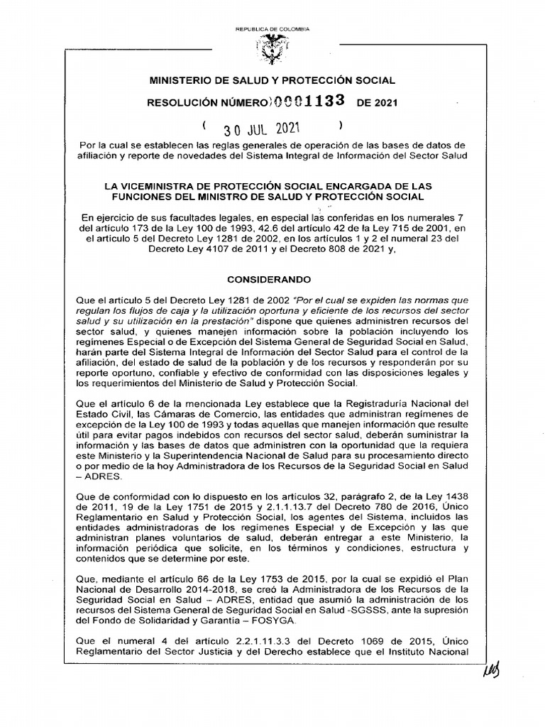 Resolucón No 1133 De 2021 Pdf