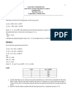 University of Saskatchewan EE 442.3 Power System Operation & Control Assignment #2 Due Date: Feb. 12 (5 Questions, 2 Marks Each)