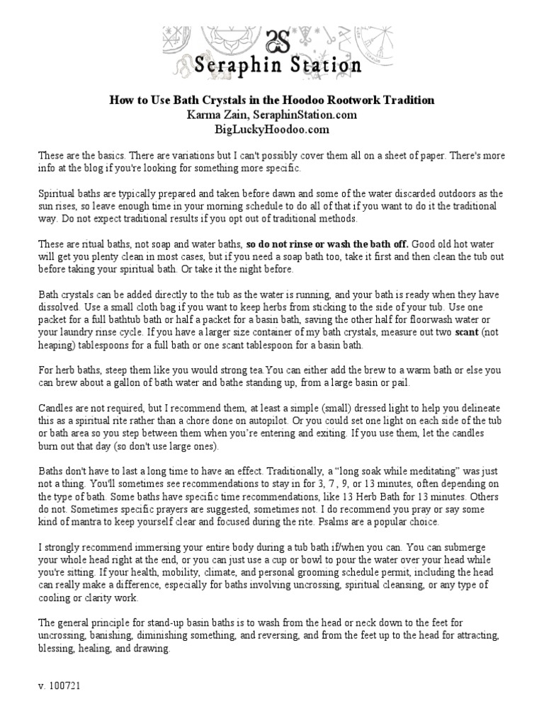 How To Use Bath Crystals in The Hoodoo Rootwork Tradition PDF Prayer Water