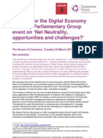 Briefing for the Digital Economy All Party Parliamentary Group Event on Net Neutrality Opportunities and Challenges